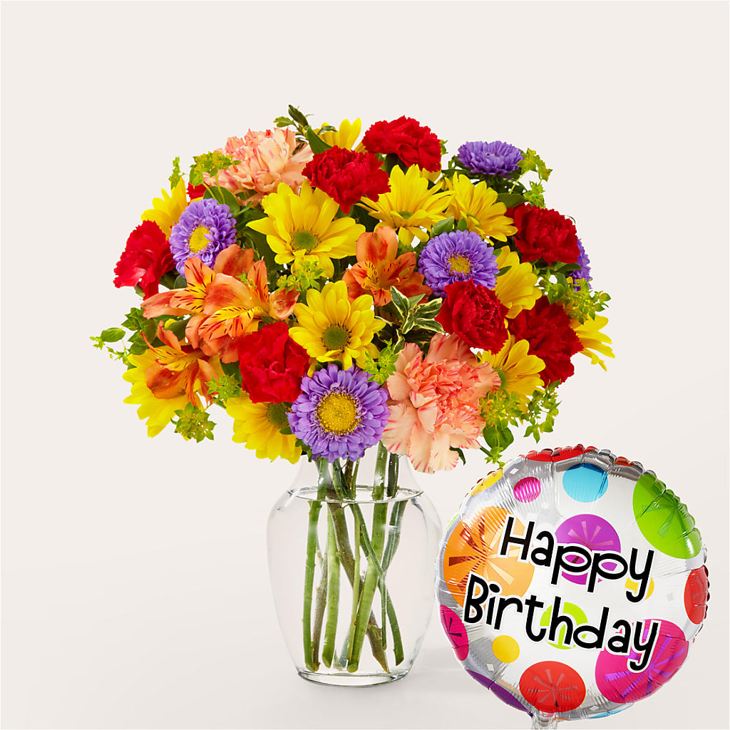 Kaleidoscope Bouquet with Birthday Balloon – TED & DEBBIE'S FLOWER & GARDEN CENTER, Tulsa OK