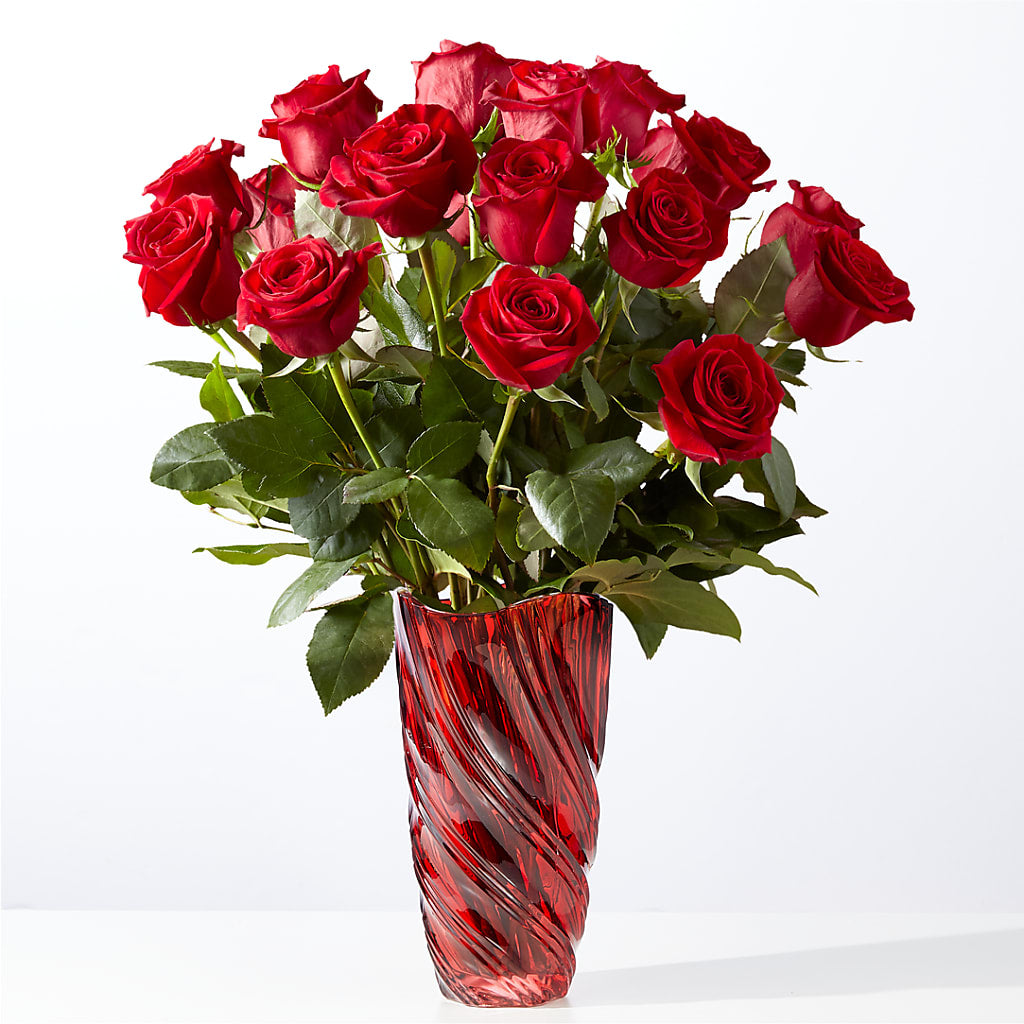 Classic Love Red Rose Bouquet with Luxe Swirl Vase – TED & DEBBIE'S FLOWER & GARDEN CENTER, Tulsa OK