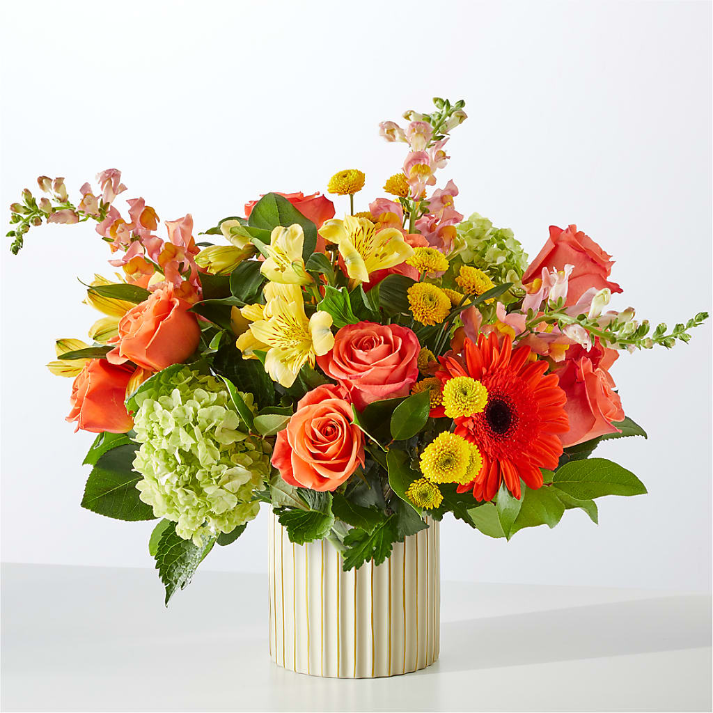 Autumn Sunshine Bouquet with Ivory Vase – TED & DEBBIE'S FLOWER & GARDEN CENTER, Tulsa OK