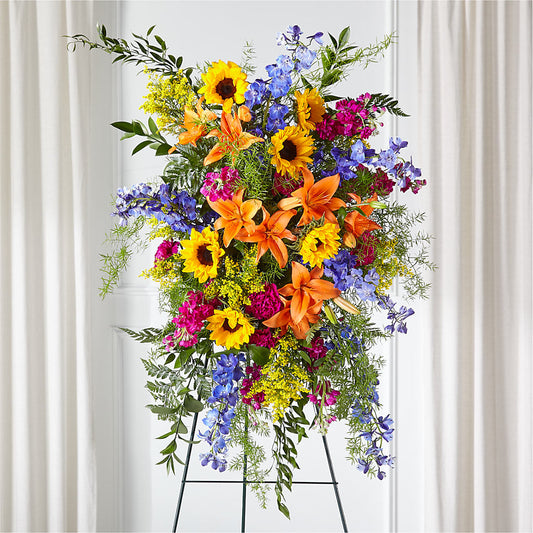 Sunlit Memories Standing Spray (Standard) – TED & DEBBIE'S FLOWER & GARDEN CENTER, Tulsa OK